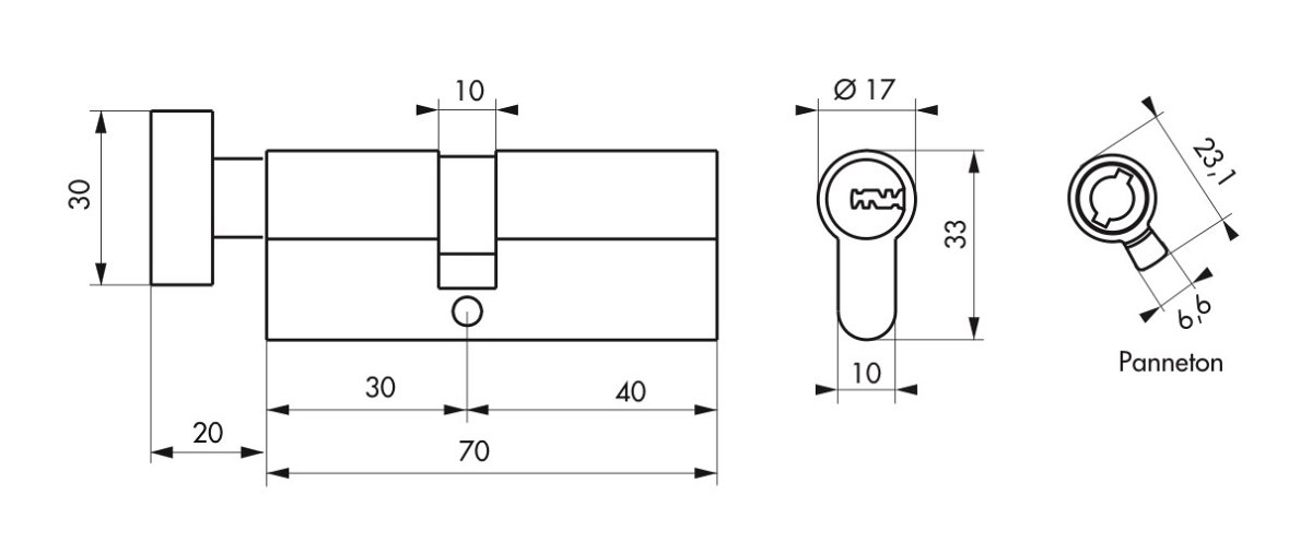 Cilindro Europeo Con Pomolo Ecopro THIRARD - 30Bx40mm Ottone, 3 Chiavi - Foto 2