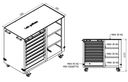 Acquista ora Cassettiera per utensili con cassetti 75 kg