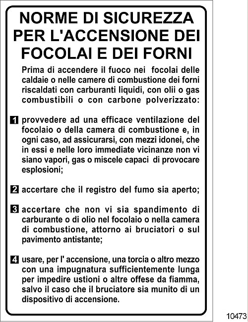 Accensione dei focolai e dei forni - C - Alluminio -500x700 mm
