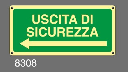 Uscita di sicurezza a sinistra - B - Adesivo Luminescente - 375x175 mm