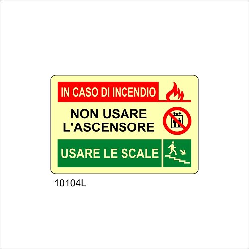 In caso di incendio non usare l'ascensore scale basso destra Luminescente - A - Alluminio Luminescente - 300x200 mm
