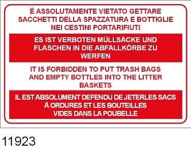 E' assolutamente vietato gettare sacchetti della spazzatura e bottiglie nei cestini portarifiuti - AD - PVC Adesivo