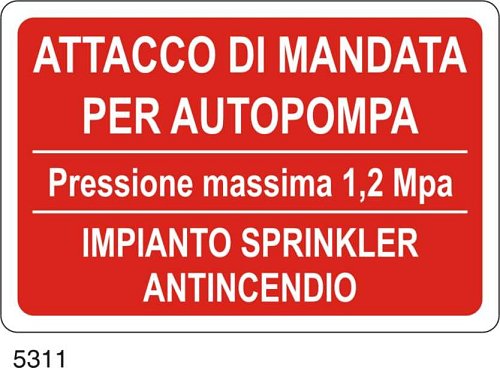 Attacco di mandata per autopompa (pressione massima 1,2 MPa) impianto sprinkler antincendio