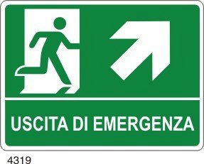 Uscita di emergenza freccia diagonale destra in alto - C - PVC adesivo 230x310 mm