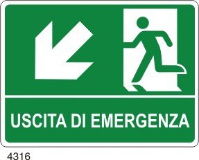 Uscita di emergenza freccia diagonale sinistra in basso - D - Alluminio 370x500 mm