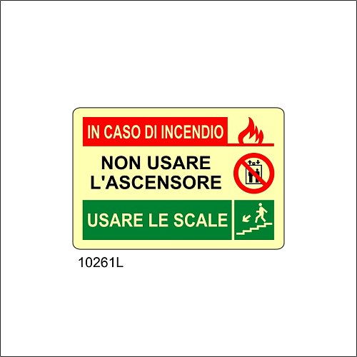 In caso di incendio non usare l'ascensore scale basso sinistra Luminescente - A - Adesivo Luminescente - 300x200 mm