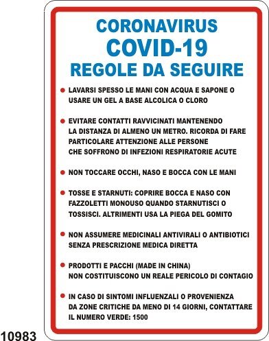 Regole da seguire per il coronavirus - B - Alluminio - 330x500 mm