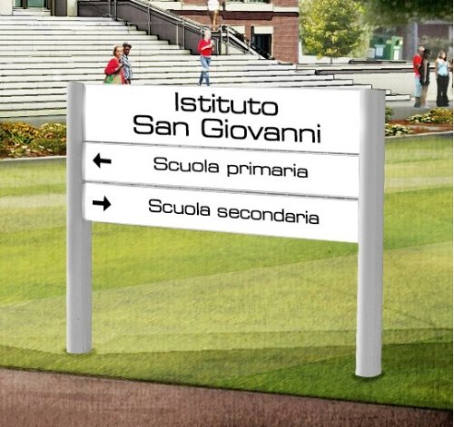Piantane segnaletiche in alluminio per esterni - Coppia di montanti h. 2500 mm. con basi per fissaggio a terra
