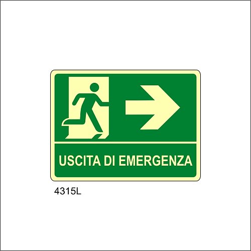 Uscita di emergenza freccia destra Luminescente - D - Alluminio Luminescente - 370x500 mm