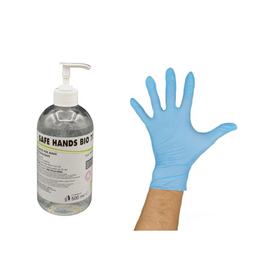 Guanti in Nitrile (100 pz. Taglia M) + Gel igienizzante mani da 500 ml ❒  Victualia®