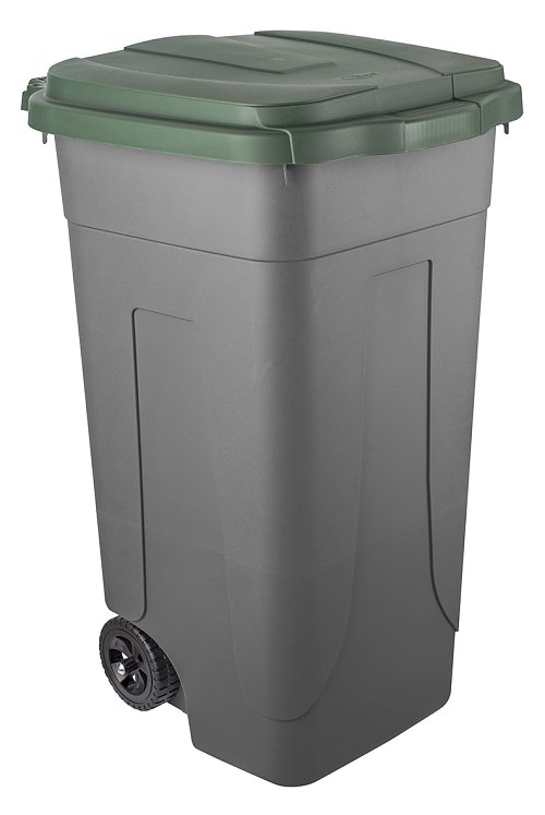 Bidone 80 litri bicolor con ruote per raccolta differenziata - Fondo grigio e coperchio verde scuro