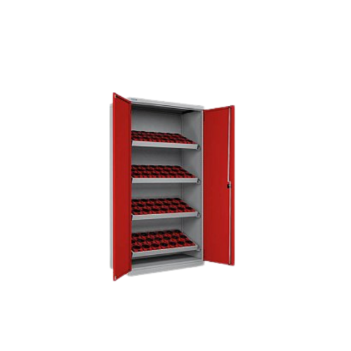 Armadio porta utensili con porte battenti con boccole HSK 63 - Colore Grigio chiaro/Rosso rubino
