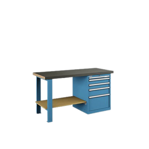 Banco da lavoro con piano in legno e copertura in gomma - Colore Blu luce