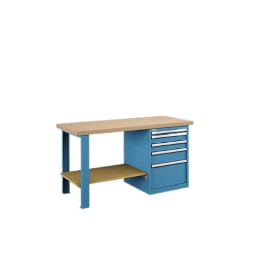 Banco da lavoro con piano in legno - Colore Blu luce