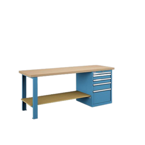 Banco da lavoro con piano in legno - Colore Blu luce