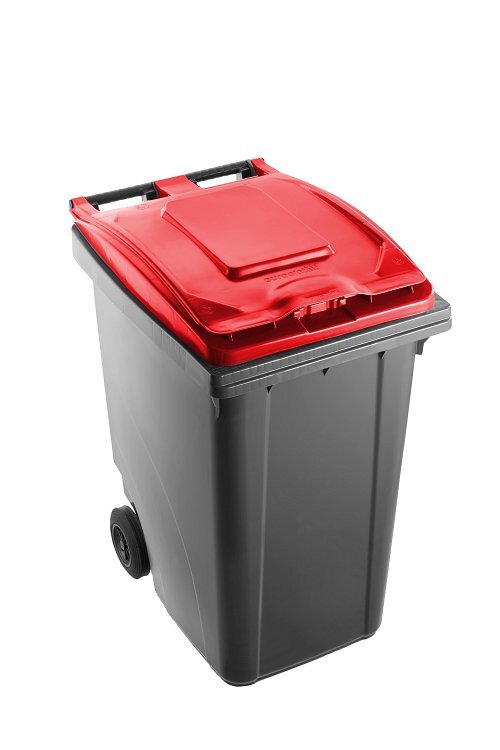 Bidone carrellato bicolor 360 litri per raccolta differenziata - Fondo grigio e coperchio rosso