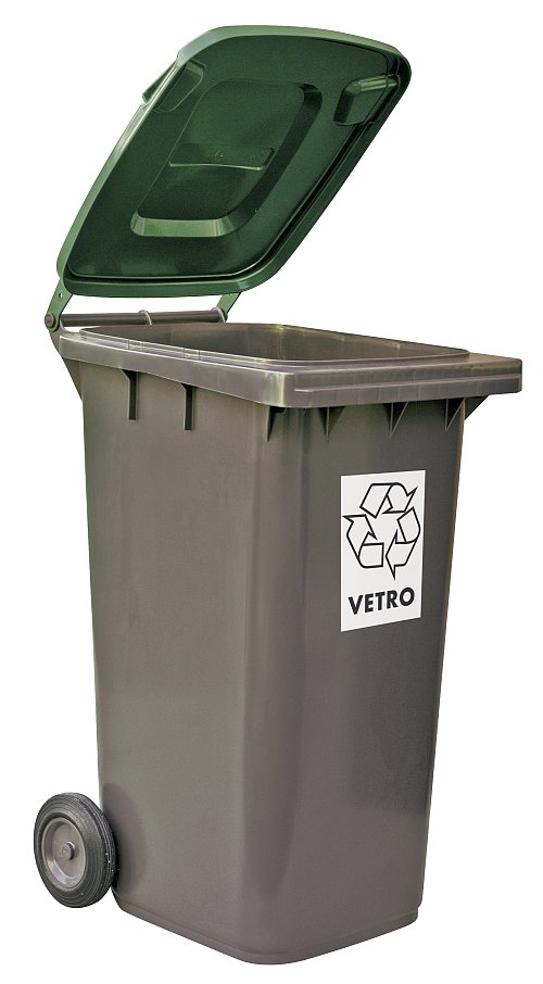 Bidone carrellato bicolor 240 litri per raccolta differenziata - Fondo grigio e coperchio verde scuro