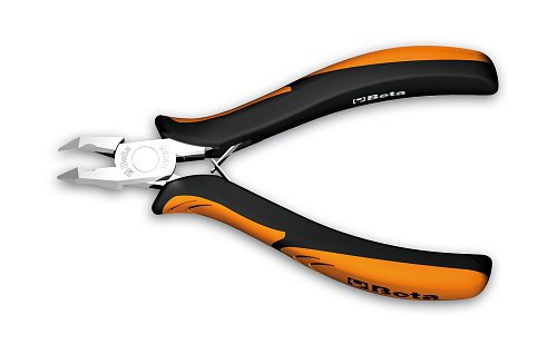 Tronchese per elettronica a taglienti obliqui rasi becchi lunghi sottili impugnatura bimateriale.Lunghezza 130 mm.