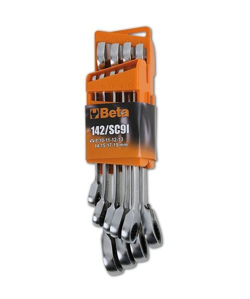 Serie di 9 chiavi combinate a cricchetto reversibile. Misura da 8 a 19 mm