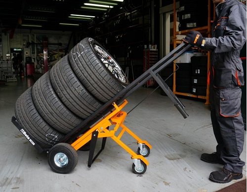 Carrello trasporta pneumatici. Per trasportare agevolmente pneumatici fino ad un massimo di 980 mm di diametro.