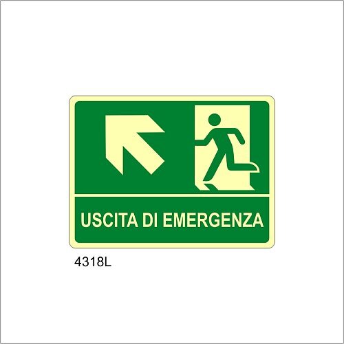 Uscita di emergenza freccia diagonale sinistra in alto Luminescente - C - Alluminio Luminescente - 230x310 mm