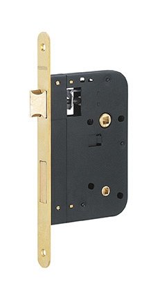 Serratura da incasso per bagno e WC, asse 70mm, estremità  arrotondate, ottone spazzolato - THIRARD