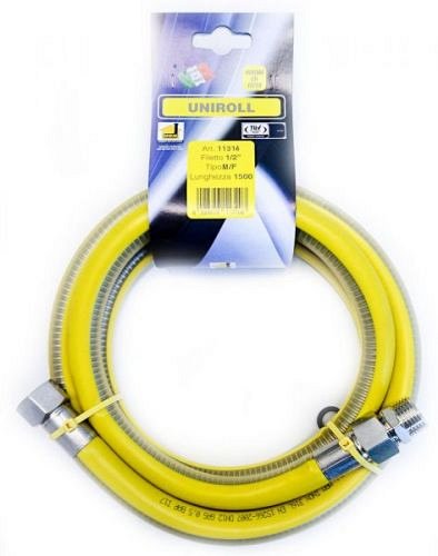 Tubo flessibile gas 1,5 mt 1/2" MF inox a norma EN 15266  per piano cottura/cucina  UNIROLL