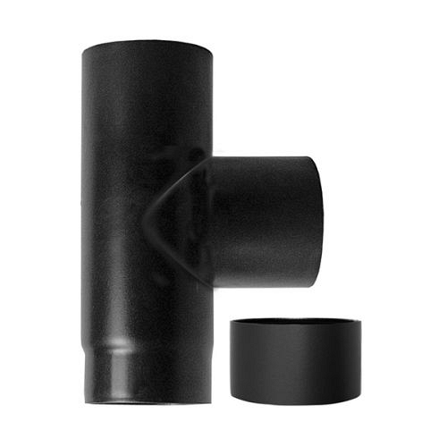 Raccordo caldaia a T 90 fm-f  DN 140smaltato 600 gradi stufa pellet tubo nero CE Made in Italy
