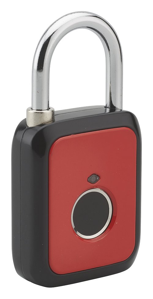 Lucchetto biometrico a impronta digitale, da esterno, arco in acciaio, 45mm, rosso - THIRARD