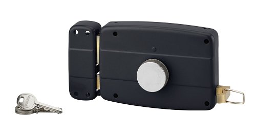 Serratura a pomello montata a superficie per porta garage a battente, sinistra, 140x90mm, asse 70mm, nero, 3 chiavi - THIRARD