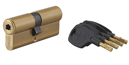 Cilindro europeo a doppia entrata Surveyor, 41x41mm, ottone, antisfilamento, 4 chiavi - THIRARD