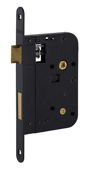 Serratura da incasso per bagno e WC, asta da 70 mm, estremità arrotondate, nero, piastra nera - THIRARD