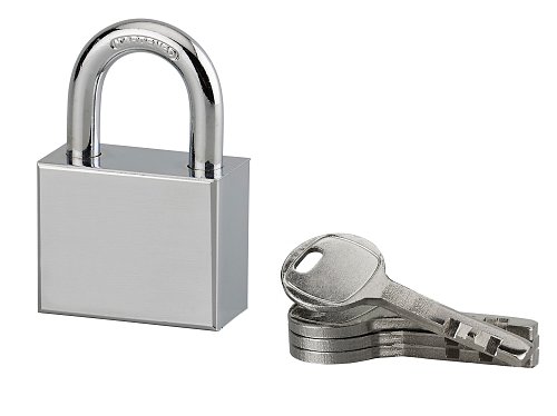 Lucchetto a chiave rettangolare Disk, da cantiere, 40mm, arco in acciaio temprato nichelato, 4 chiavi - Serrurerie de Picardie