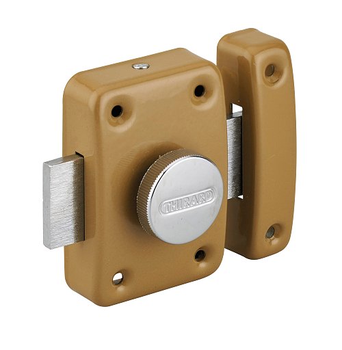 Serratura automatica Trident a pomolo per chiusura interna, 55mm, bronzo epossidico, acciaio - THIRARD