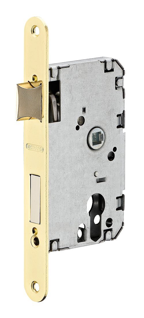 Serratura a cilindro per porta d'ingresso, asse 50mm, estremità tonde, ottonato - THIRARD