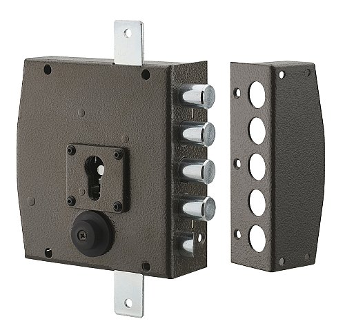 Serratura a 3 punti per cilindro europeo, da applicare, acciaio, 154x140 mm, destra, 5 chiavi - THIRARD