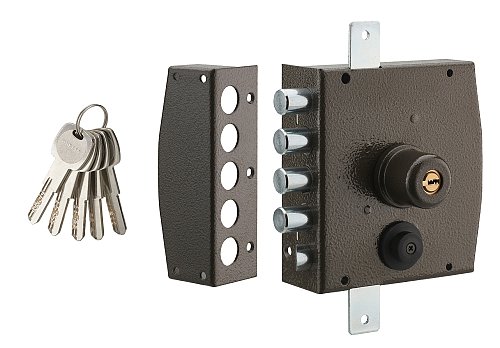 Serratura a 3 punti chiave punzonata, da applicare, acciaio, 154x140 mm, sinistra, 5 chiavi - THIRARD