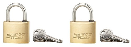 Set 2 pezzi Lucchetto Mach 3 35mm arco acciaio inox, ottone, da esterno, anticorrosione, 3x2 chiavi  - THIRARD