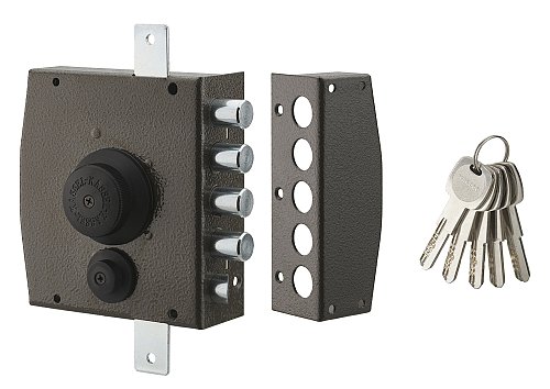 Serratura a 3 punti con pomolo, da applicare, acciaio, 154x140 mm, destra, 5 chiavi - THIRARD
