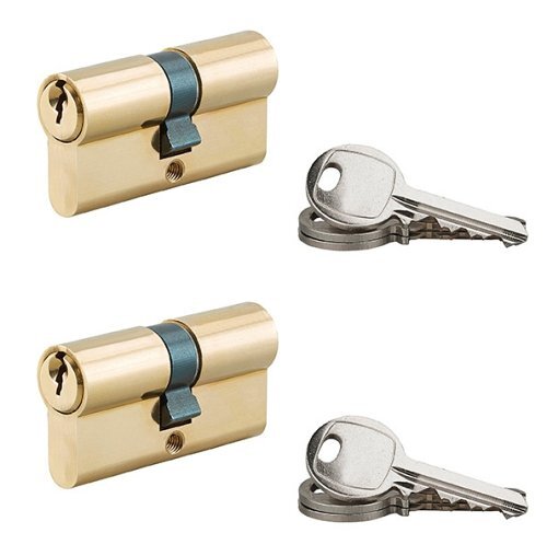 Set di 2 cilindri a doppia entrata, 30x30mm, chiave uguale, ottone, 3 chiavi/Cilindro europeo - Serrurerie de Picardie