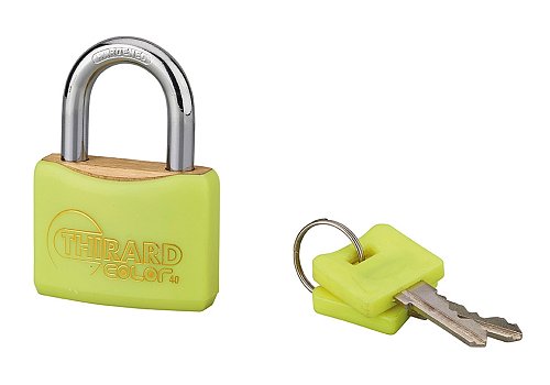 Lucchetto con chiave Mach, ottone, esterno, giallo, guscio pvc, 40mm 2 chiavi - THIRARD