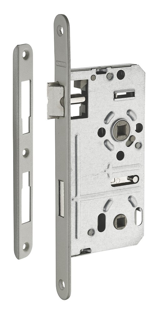 Serratura da incasso per bagno e WC, destra, asse 55mm, estremità  arrotondate, 1 chiave - THIRARD