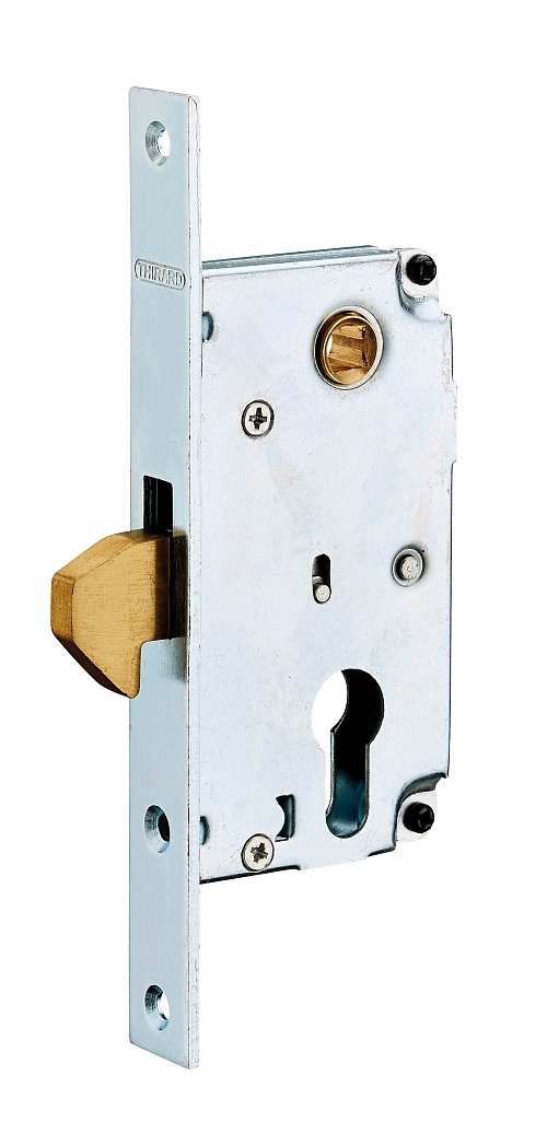 Serratura da incasso a cilindro europeo per portone scorrevole, asse 40mm, estremità quadrate, zincato - THIRARD