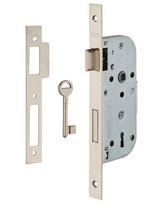 Serratura da incasso per porta interna con chiave, 1/2 giro, asse 40mm, estremità  quadrate, 1 chiave - THIRARD