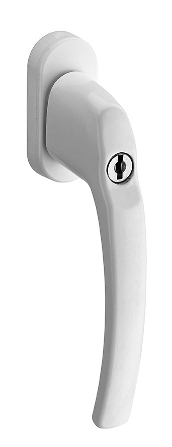 Maniglia con chiave, a leva, per finestra, infissi, quadrato 7 mm, bianca (ral 9010), 2 chiavi - THIRARD