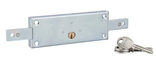 Serratura orizzontale per saracinesca in metallo, 2 catenacci laterali, 157x55mm, zincato, 3 chiavi - THIRARD