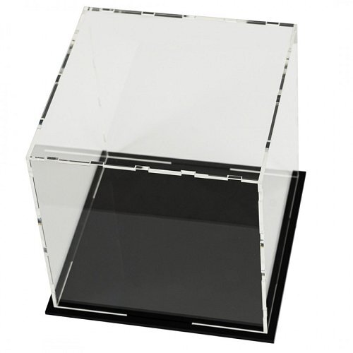scatola in plastica trasparente per collezioni con base bianca