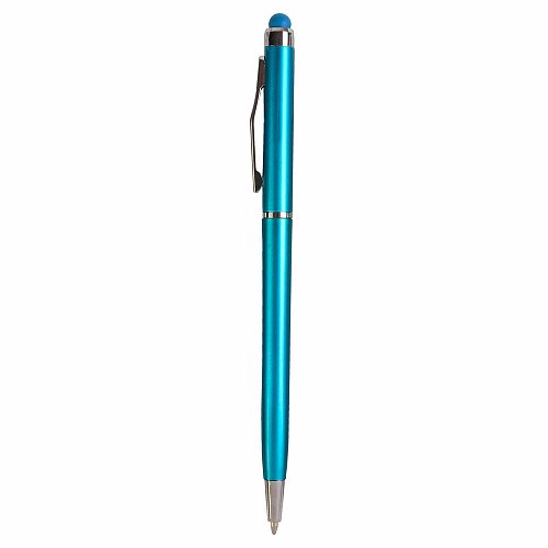 Penna twist in plastica con  gommino per touch screen e clip in metallo