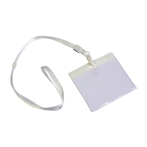 Nastro da collo con moschettone e porta badge in plastica trasparente
