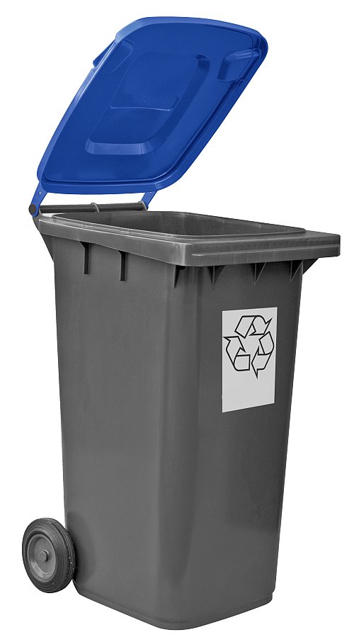 Bidone carrellato bicolor 240 litri per raccolta differenziata - Fondo grigio e coperchio blu